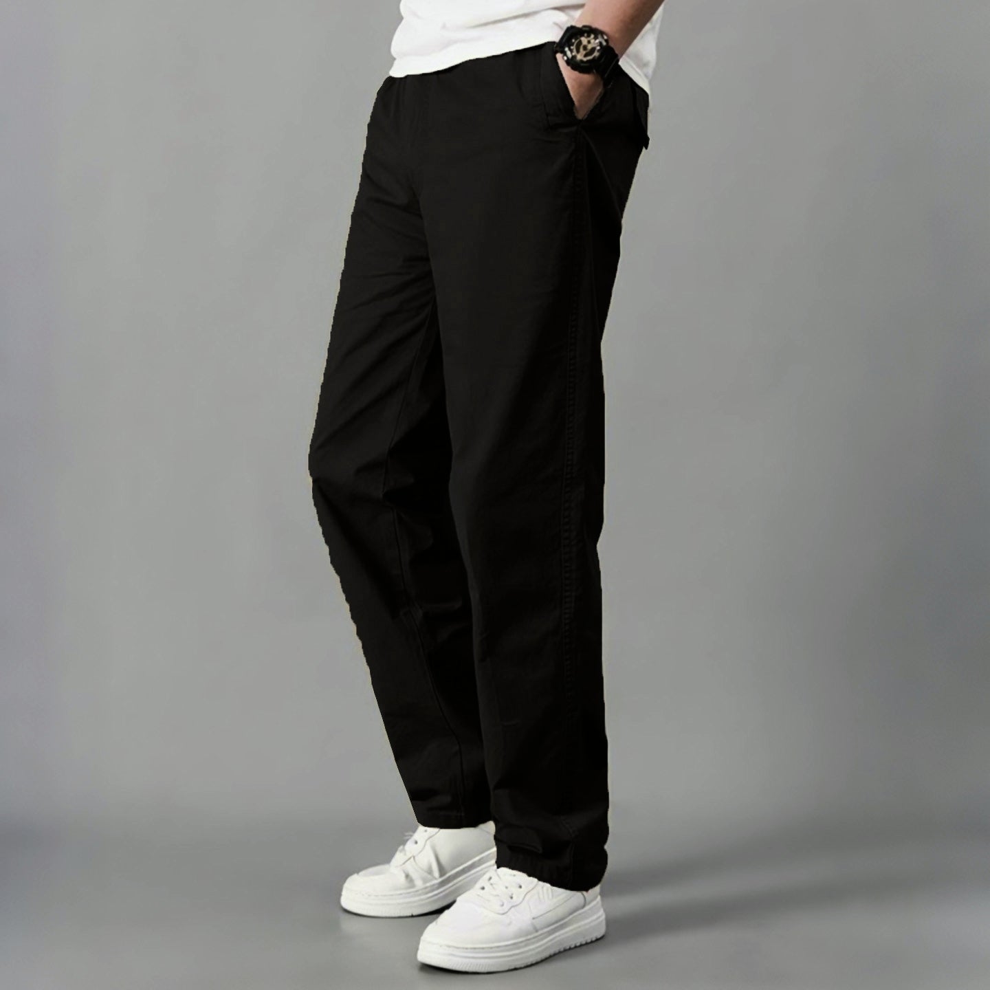 Men Smart Relaxed Fit Cotton Chinos | Black | Limited Edition