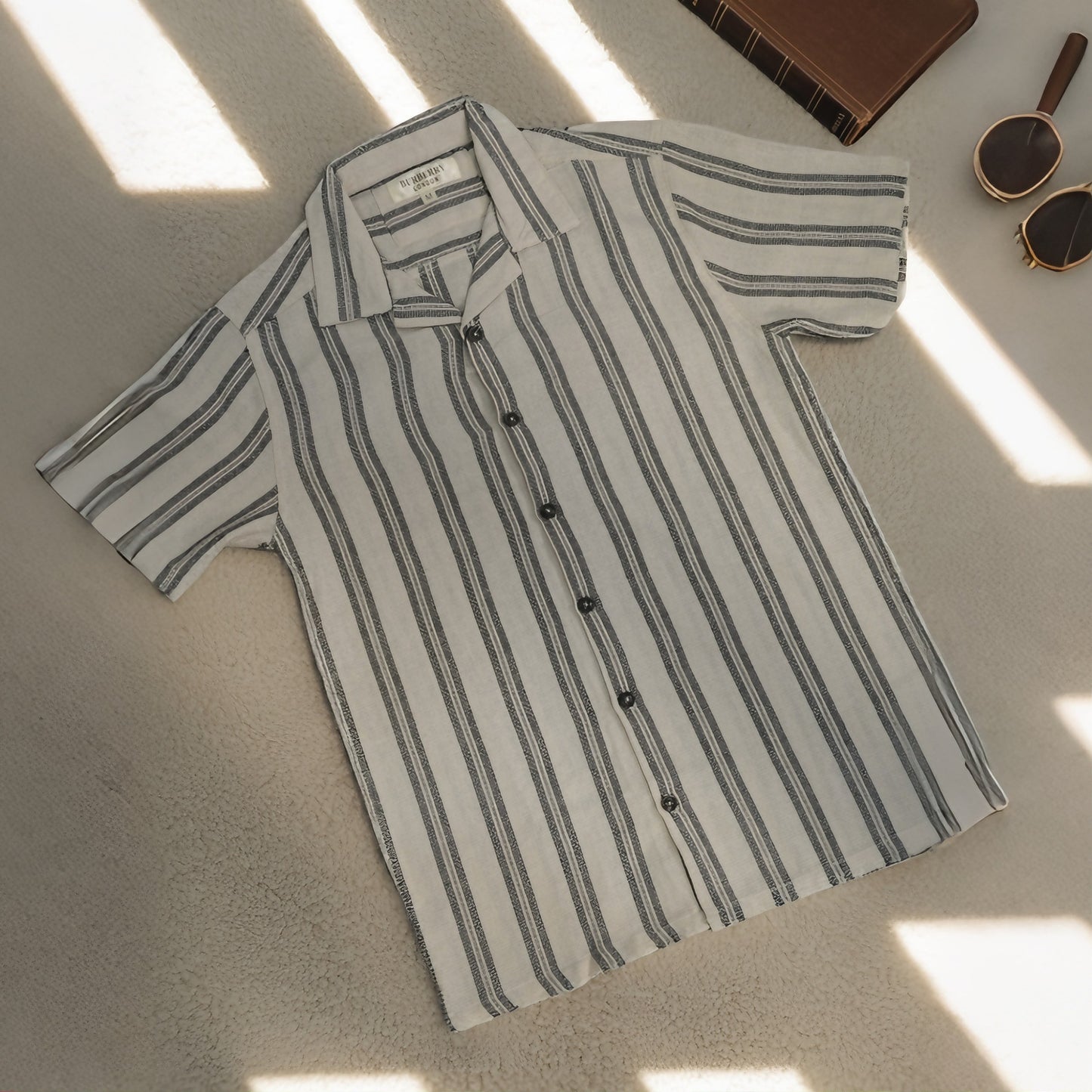 Men's Cuban Collar Shirt – Cream Color Stripe