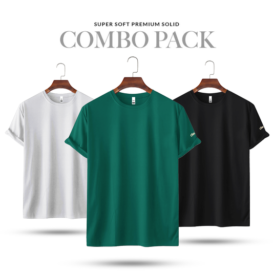 Super Soft Solid Triplet Combo - White, Bottle Green & Black | Unisex