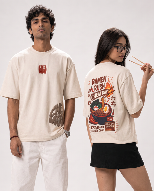 🍜 Ramen Cheat Day | Cream Color | Super Soft Premium Unisex Drop Shoulder T-Shirt
