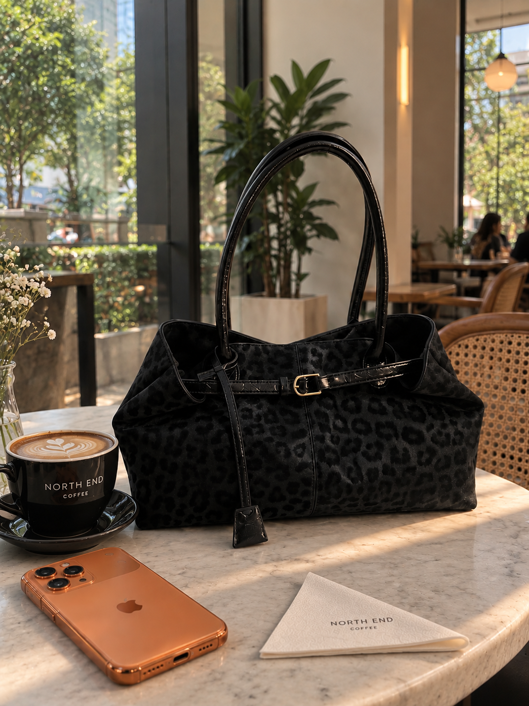 Black Leopard Print Tote Bag – Timeless Elegance
