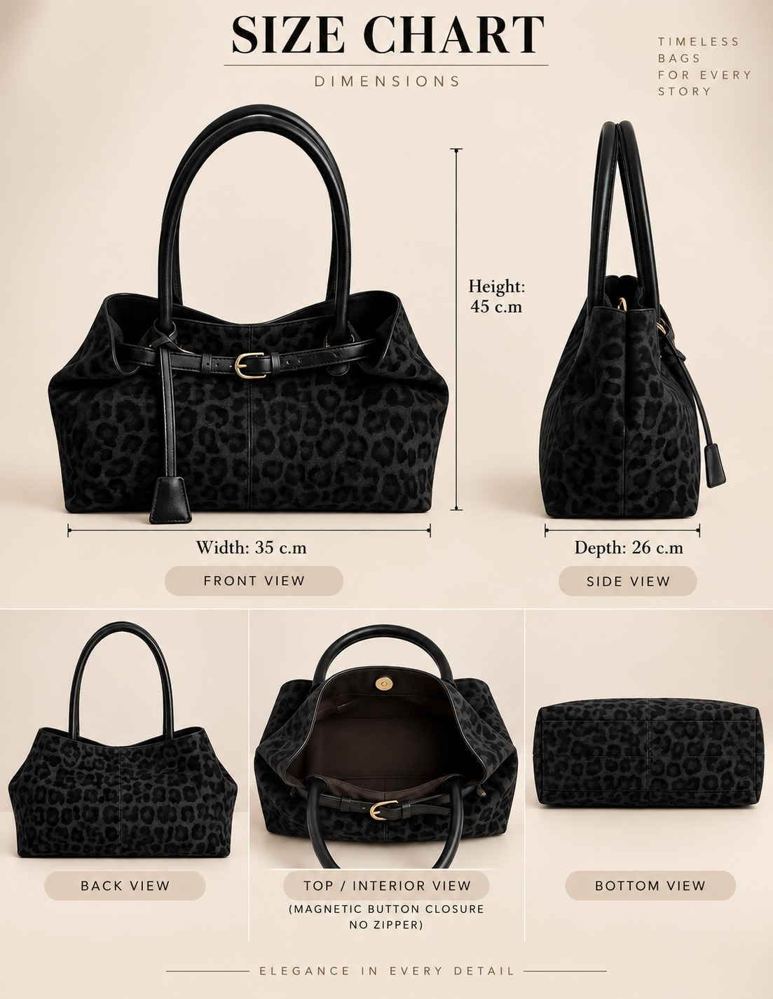 Black Leopard Print Tote Bag – Timeless Elegance