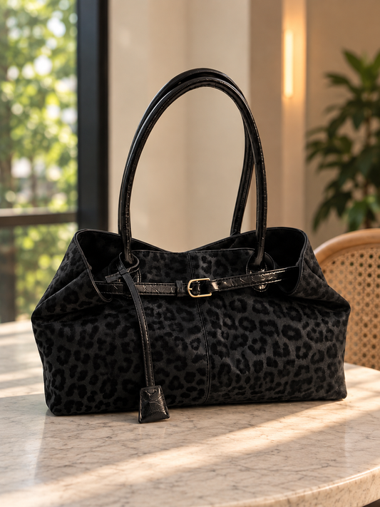 Black Leopard Print Tote Bag – Timeless Elegance