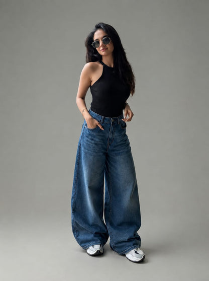 Classic High-Waist Wide-Leg Denim