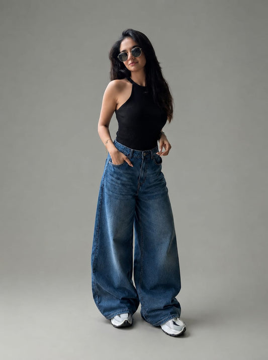 Classic High-Waist Wide-Leg Denim
