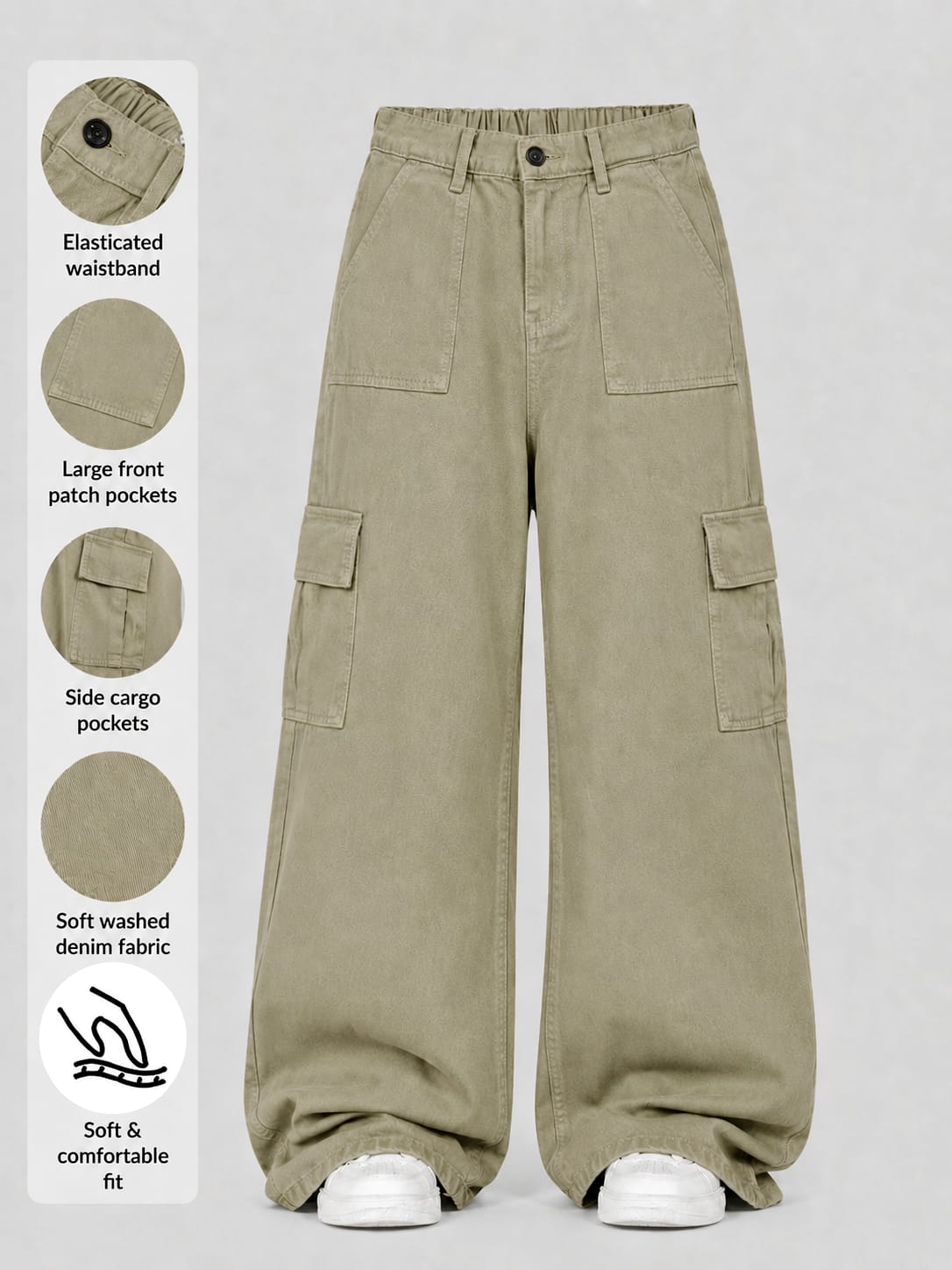 Urban Utility Wide-Leg Cargo Jeans | olive colour |