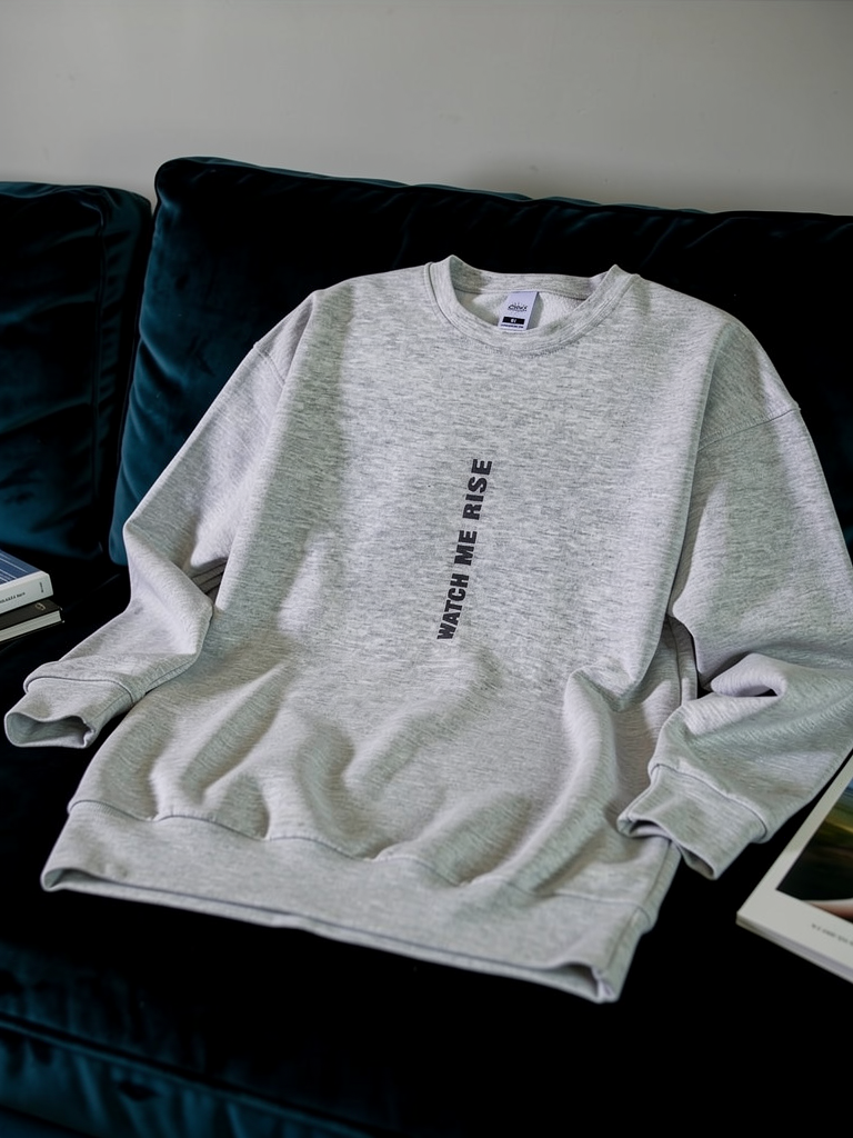 Watch Me RISE | Drop Shoulder Sweatshirt Super Premium Quality | Grey Melange