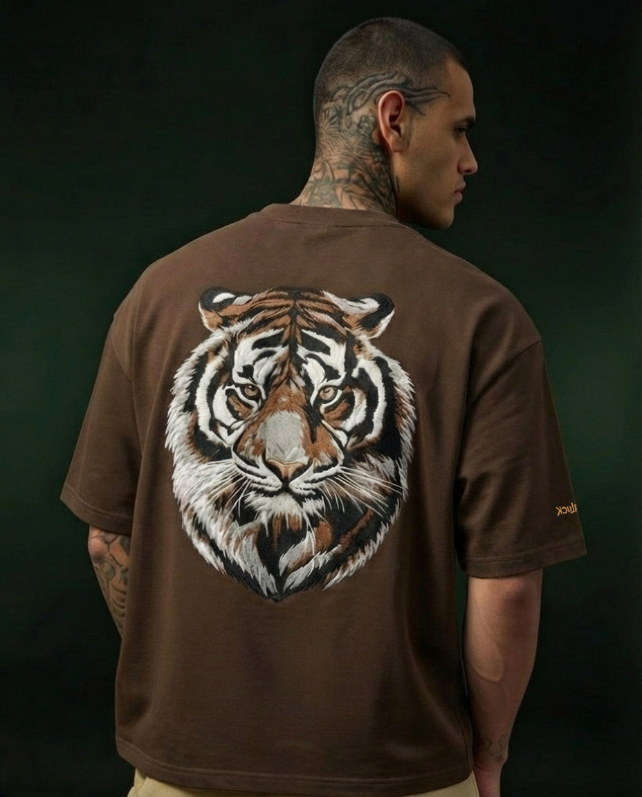 ONE TIGER| Chocolate Color|  Super Soft Premium Drop Shoulder T-Shirt