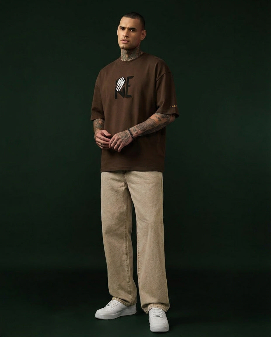 ONE TIGER| Chocolate Color|  Super Soft Premium Drop Shoulder T-Shirt