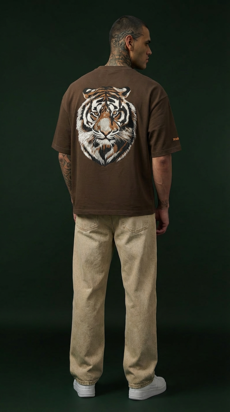 ONE TIGER| Chocolate Color|  Super Soft Premium Drop Shoulder T-Shirt