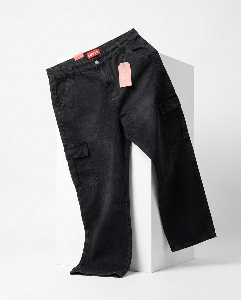 Men's Baggy Cargo Denim Jeans| Black