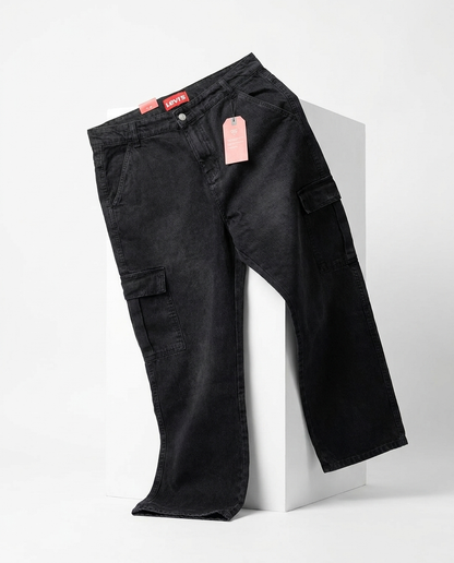 Men's Baggy Cargo Denim Jeans| Black
