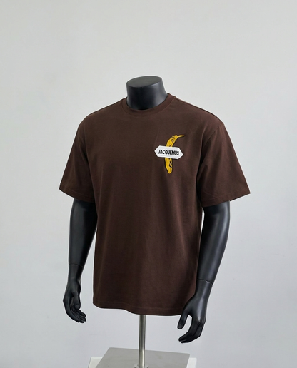 Banana Embroidered Tee | Super Soft Premium Unisex Drop Shoulder |Color Brown|