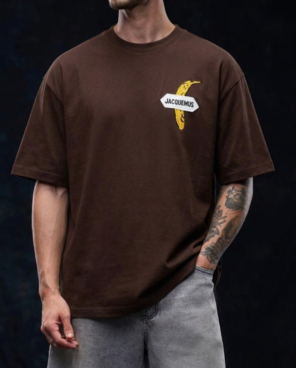 Banana Embroidered Tee | Super Soft Premium Unisex Drop Shoulder |Color Brown|