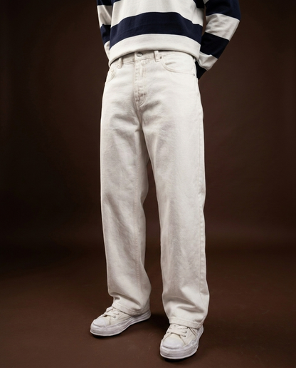 Premium Denim Jeans Semi-Baggy| Color White|