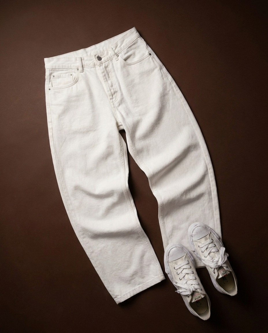 Premium Denim Jeans Semi-Baggy| Color White|