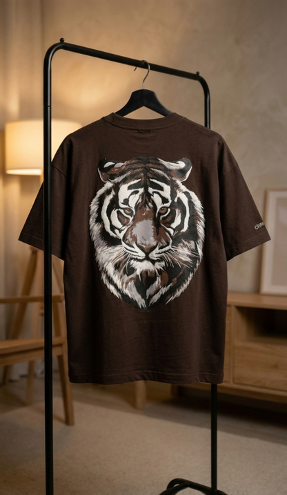 ONE TIGER| Chocolate Color|  Super Soft Premium Drop Shoulder T-Shirt