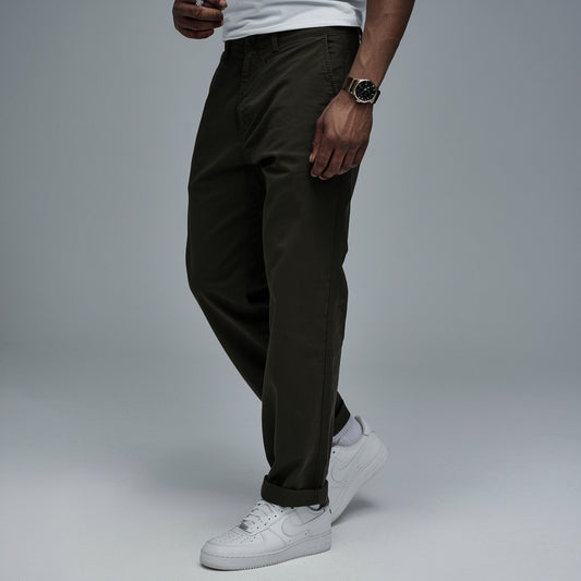 Men Smart Relaxed Fit Cotton Chinos | Deep Olive | Limited Edition Success