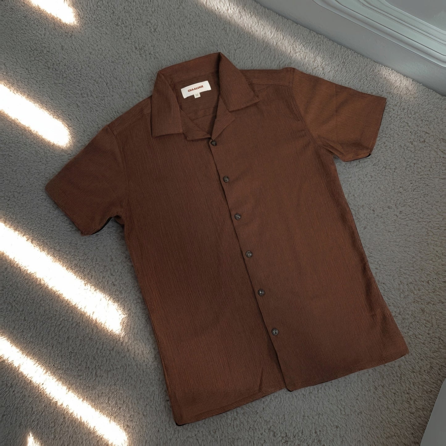 Premium Men's Cuban Collar Shirt – Solid Brown |Summer Friendly