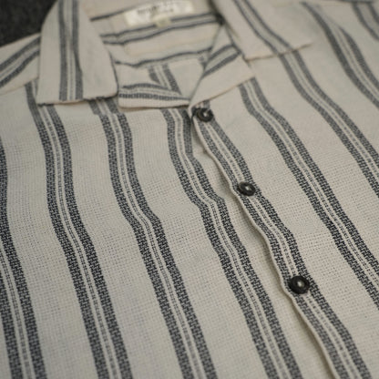 Men's Cuban Collar Shirt –  Cream Color Stripe