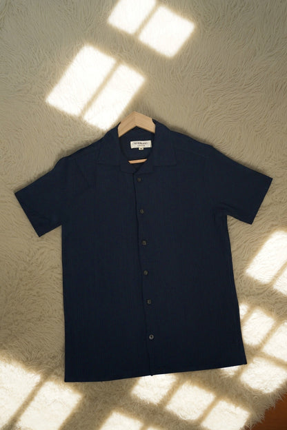 Men's Cuban Collar Shirt – Premium | Dark Navy Blue | Summer Friendly Shirt