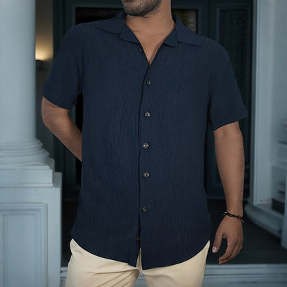 Men's Cuban Collar Shirt – Premium | Dark Navy Blue | Summer Friendly Shirt