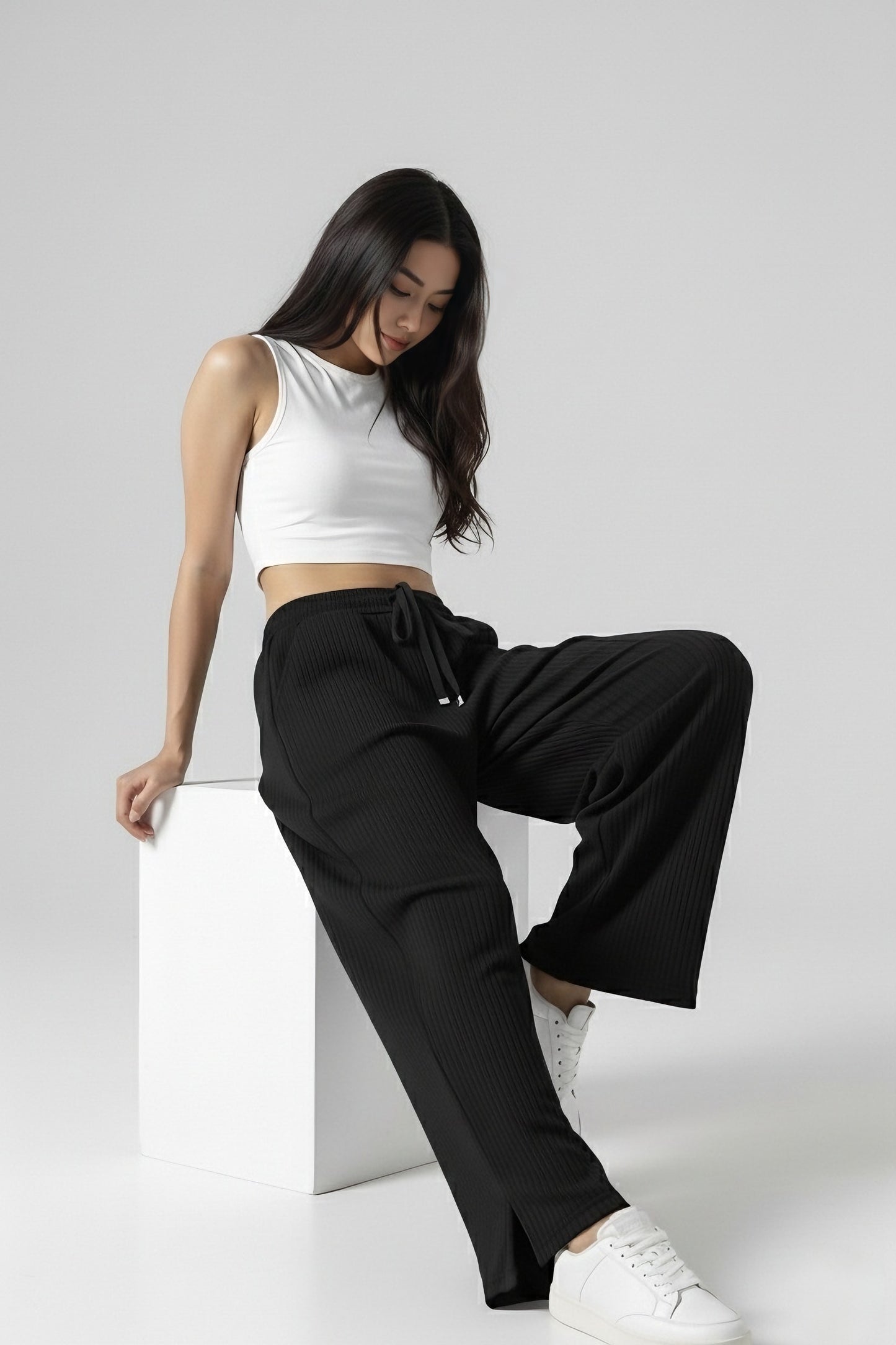 Low Cut Solid Baggy Pants| Black Color