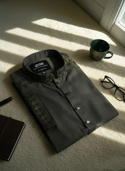 Slim Fit Embroidered Semi-Olive Color - Eid Collection - Premium Embroidered Panjabi