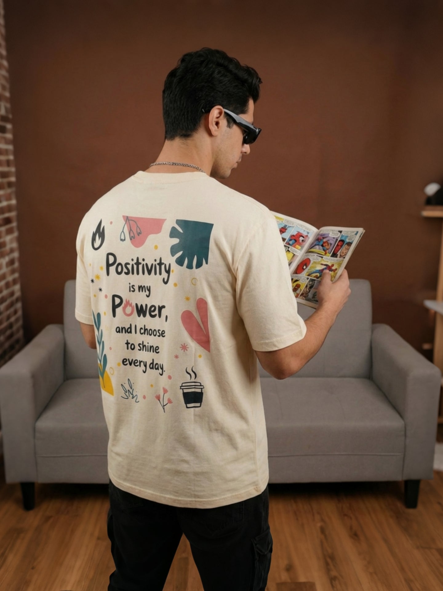 Positivity | Beige |  Premium Regular Relaxed Fit T-Shirt | Unisex |