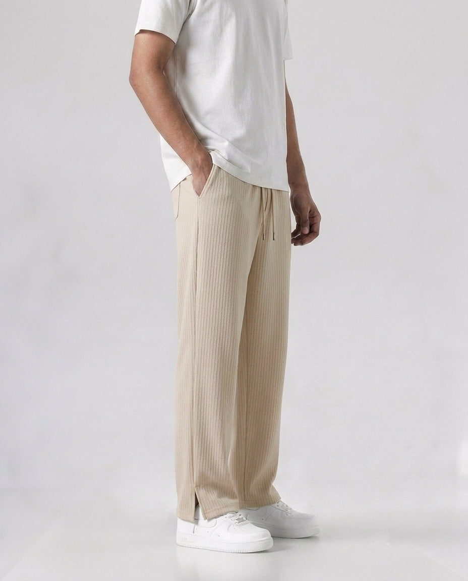 Low Cut Solid Baggy Pants| Beige Color