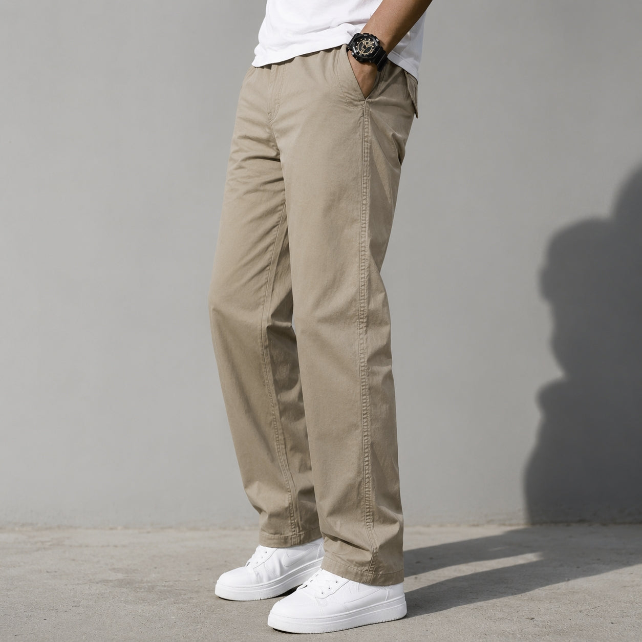 Men Smart Relaxed Fit Cotton Chinos | Light Brown | Limited Edition