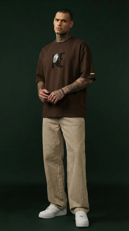 ONE TIGER| Chocolate Color|  Super Soft Premium Drop Shoulder T-Shirt