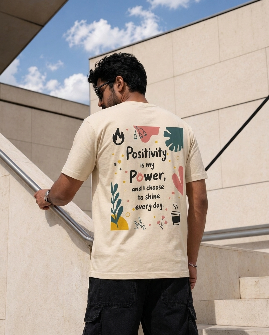 Positivity | Beige |  Premium Regular Relaxed Fit T-Shirt | Unisex |