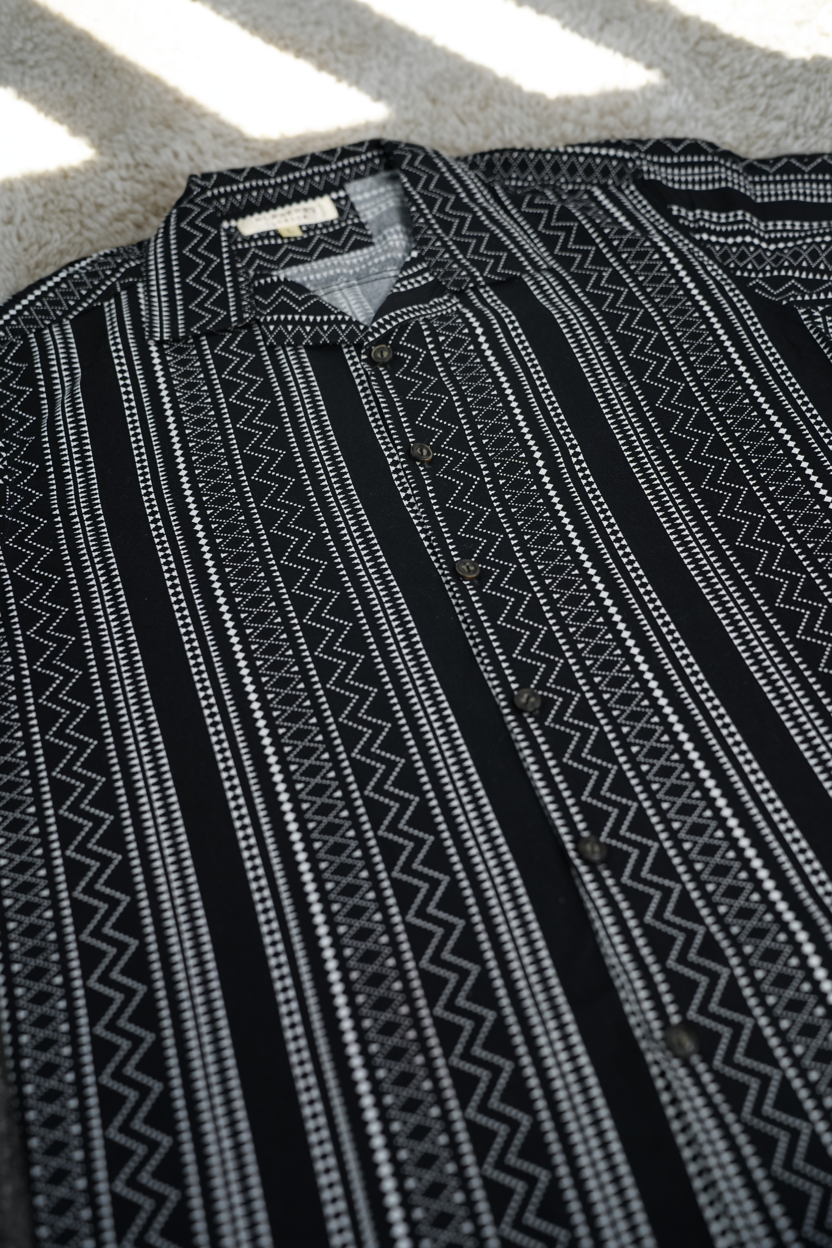Premium Men's Cuban Collar Shirt – Black | Summer Friendly