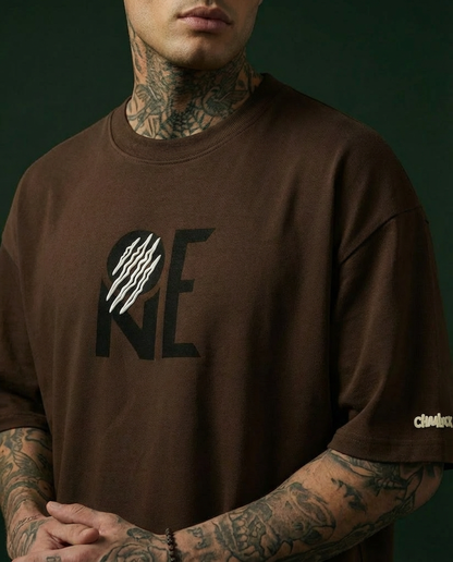 ONE TIGER| Chocolate Color|  Super Soft Premium Drop Shoulder T-Shirt