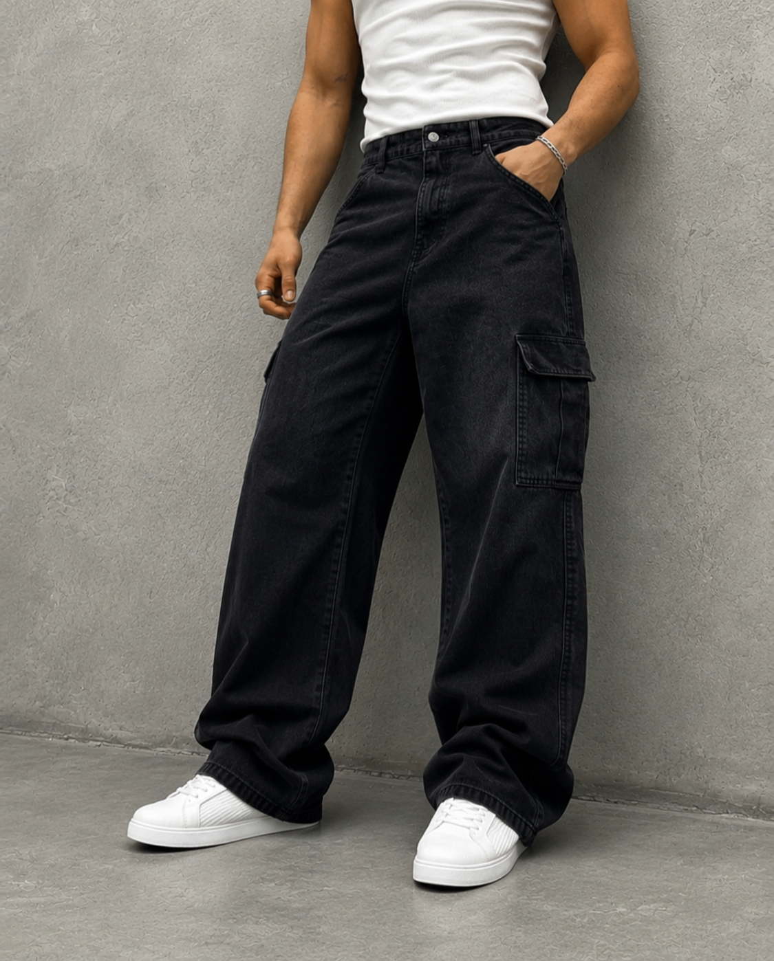 Men's Baggy Cargo Denim Jeans| Black