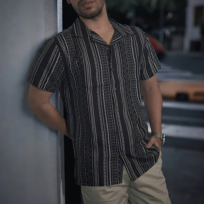 Premium Men's Cuban Collar Shirt – Black | Summer Friendly