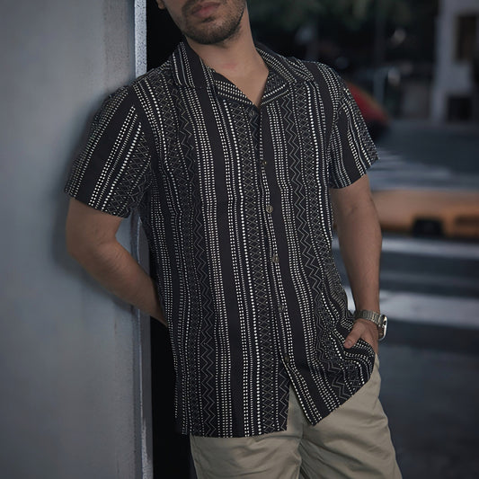 Premium Men's Cuban Collar Shirt – Black | Summer Friendly