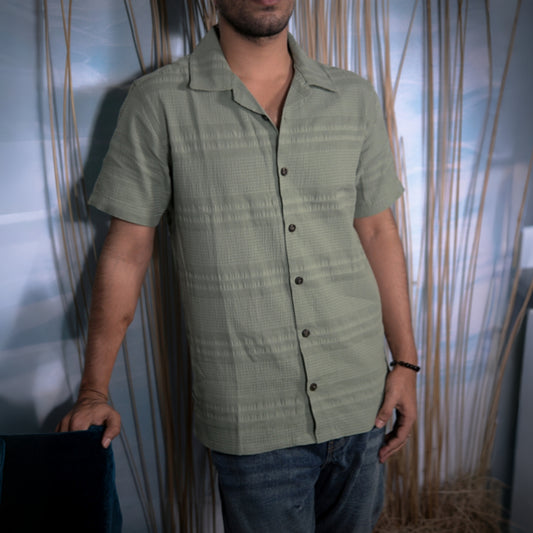 Men's Cuban Collar Shirt – Premium | Light Olive | Summer Friendly Shirt