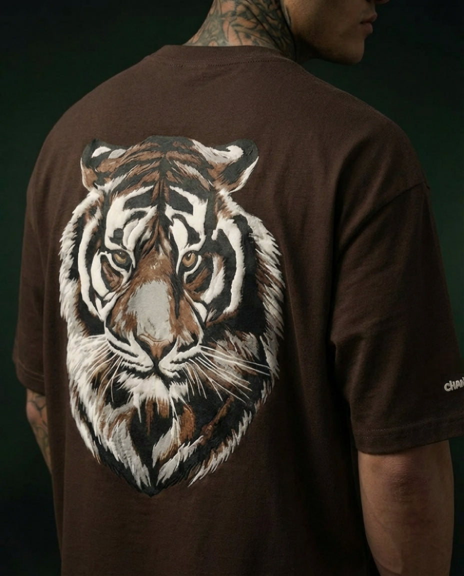 ONE TIGER| Chocolate Color|  Super Soft Premium Drop Shoulder T-Shirt