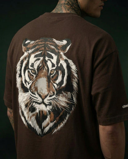 ONE TIGER| Chocolate Color|  Super Soft Premium Drop Shoulder T-Shirt