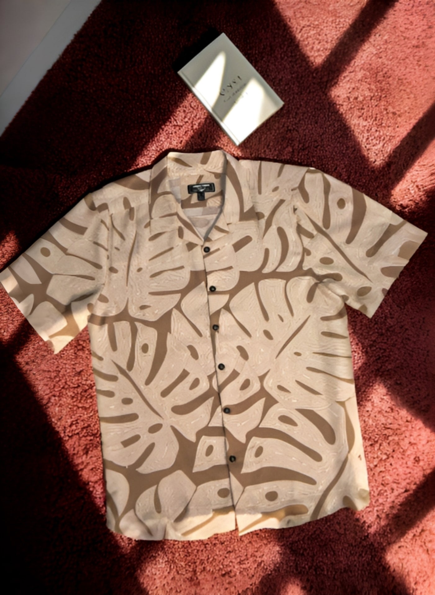 Premium Men's Cuban Collar Shirt|Light Brown & Cream Strip  |Summer Friendly