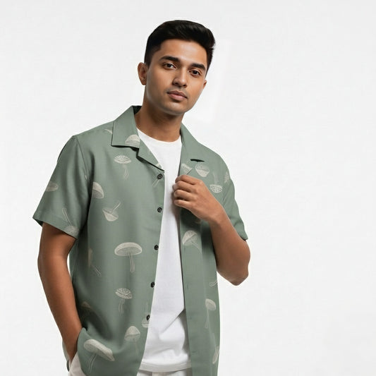 Premium Men's Cuban Collar Shirt Mint Color   |Summer Friendly