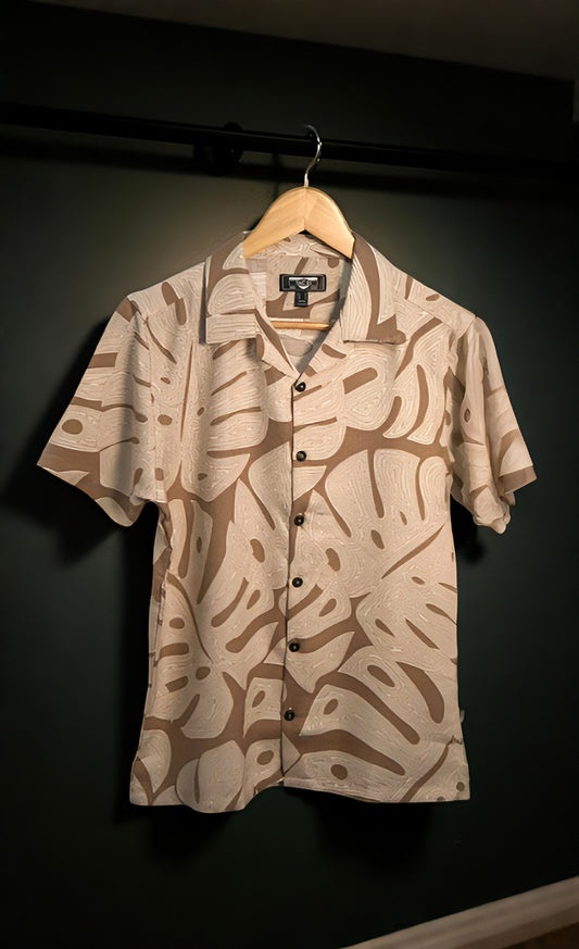 Premium Men's Cuban Collar Shirt|Light Brown & Cream Strip  |Summer Friendly