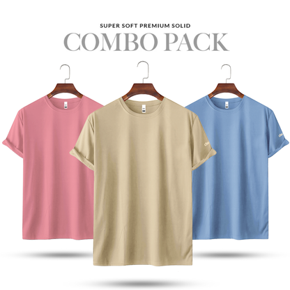 Super Soft Solid Triplet Combo - Pink, Beige & Sky Blue | Unisex
