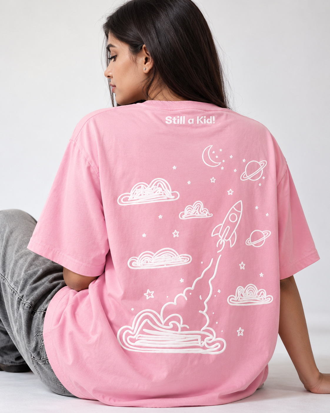 Still a Kid! Exclusive Chaaluck Designed | Unisex Drop Shoulder T-Shirt  |Light Pink